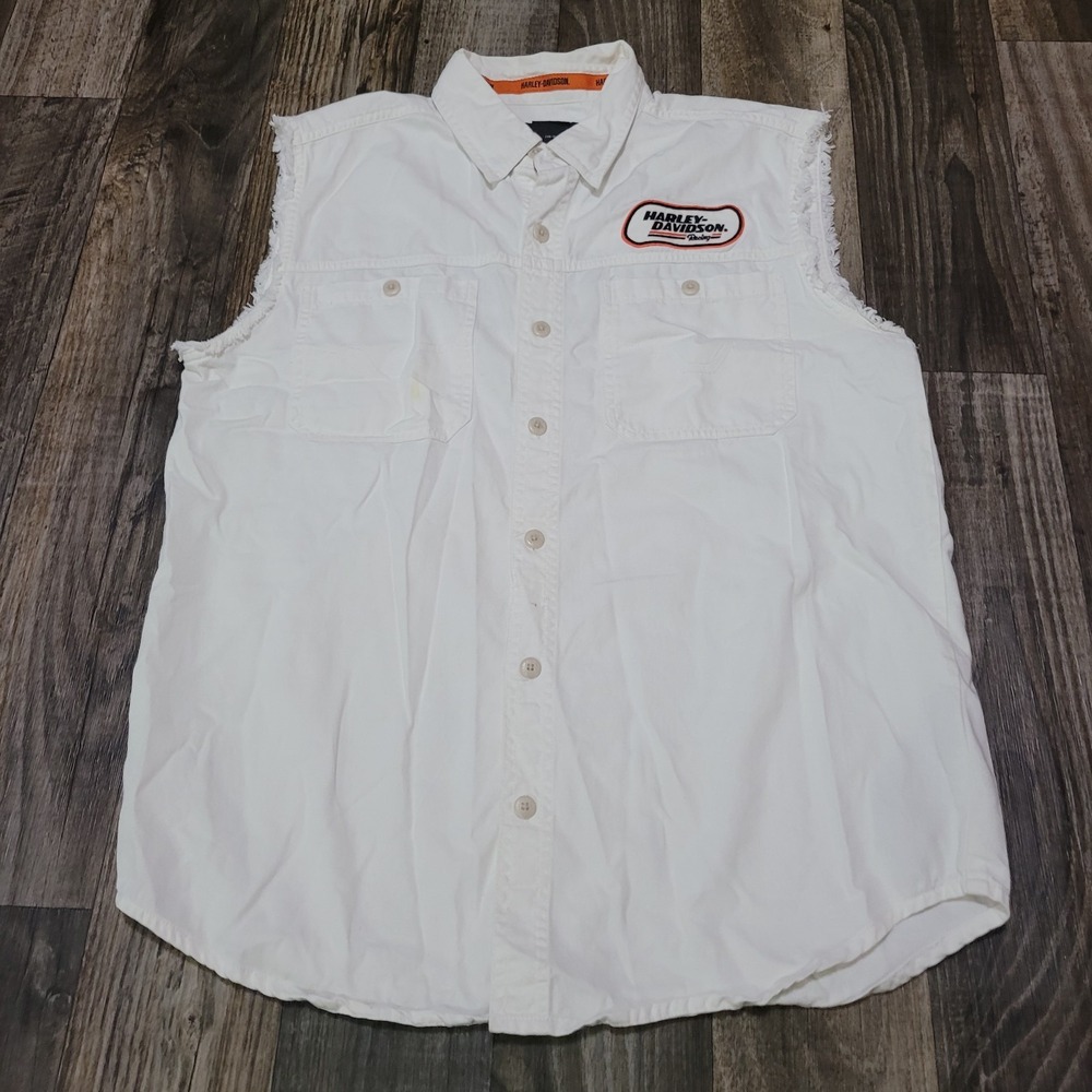 Harley Davidson Button Up Sleeveless Fringe Vintage Screaming Eagle Size M Y2K